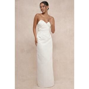 Lulus Profound Love White Satin Pleated Strapless Sleeve Maxi Dress Bridal Sz L